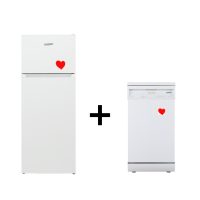   HOMEFORT HHSF2212W Felülfagyasztós hűtőszekrény + HOMEFORT HMGS0421AW Szabadonálló mosogatógép