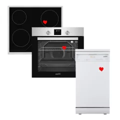   HOMEFORT HSB64DGX Beépíthető Sütő + HOMEFORT HFBK64T2B Beépíthető Kerámia főzőlap + HOMEFORT HMGS0421AW Szabadonálló mosogatógép