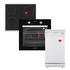   HOMEFORT HSB64DGB Beépíthető Sütő + HOMEFORT HFBK64T2B Beépíthető Kerámia főzőlap + HOMEFORT HMGS0421AW Szabadonálló mosogatógép