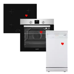   HOMEFORT HSB64DGX Beépíthető Sütő + HOMEFORT HFBI64T0B Beépíthető Indukciós főzőlap + HOMEFORT HMGS0421AW Szabadonálló mosogatógép