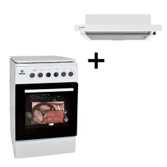   Orion FKO501TFW Kombinált tűzhely + HOMEFORT HPK611W Beépíthető Kihúzható páraelszívó