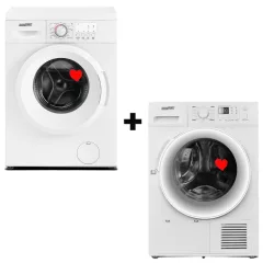   HOMEFORT HME16100UW Elöltöltős mosógép + HOMEFORT HSZH81UW Hőszivattyús szárítógép