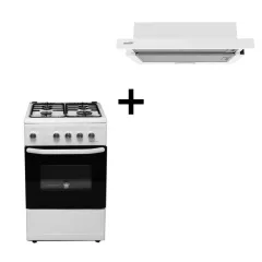   Orion FGO400W Gáztűzhely + HOMEFORT HPK611W Beépíthető Kihúzható páraelszívó