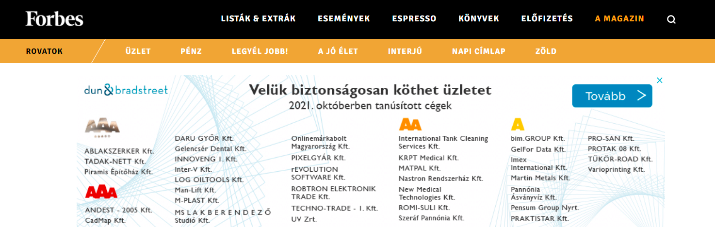 forbes magazinban az onlineMárkaboltok