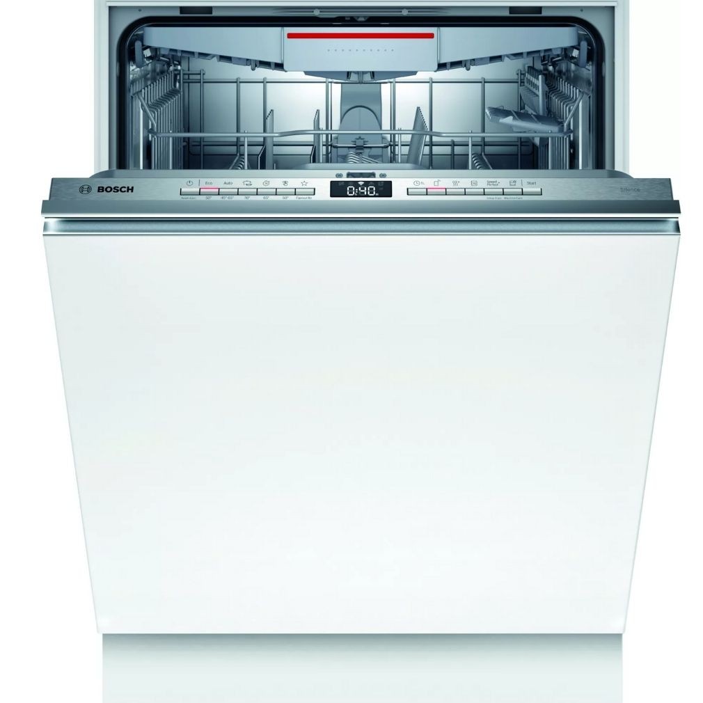 Bosch SMV4HVX45E +5 ÉV Garanciával*, Beépíthető mosogatógép, bútorlap nélkül 13 teríték, 7.5 L fogyasztás, 6 program, 46 dB zajszint, E energia, Felső evőeszköztartó , 60 cm, Digit. kijelző, Automata ajtónyitás nélkül
