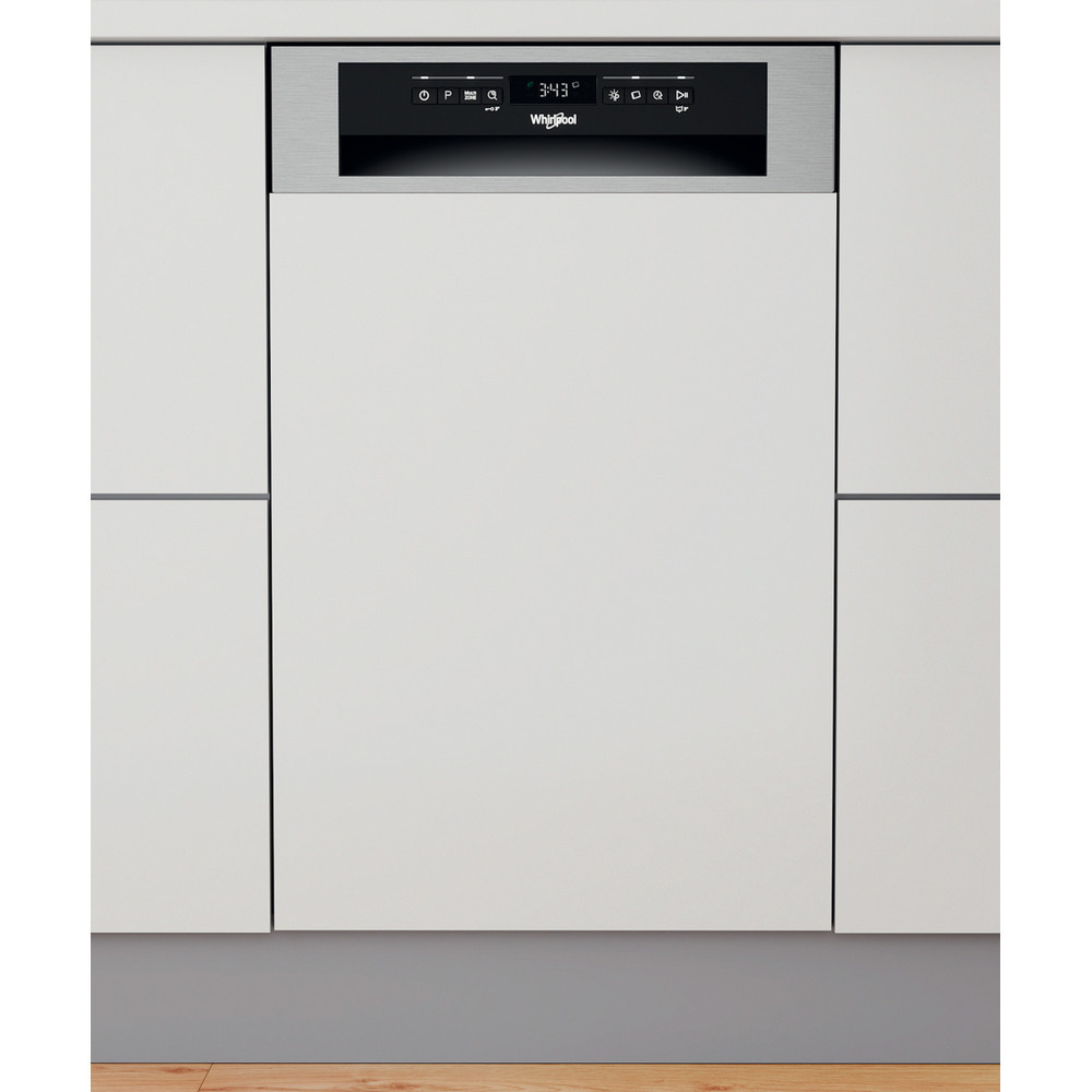 Whirlpool WSBO 3O23 PF X +5 ÉV Garanciával*, Beépíthető mosogatógép, bútorlap nélkül 10 teríték, 9 L fogyasztás, 7 program, 43 dB zajszint, E energia, Felső evőeszköztartó , 45 cm, Digit. kijelző, Automata ajtónyitással