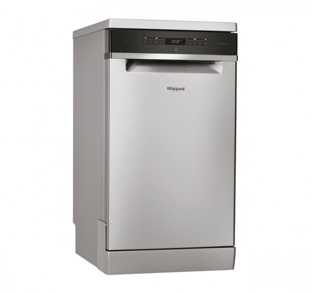 Whirlpool WSFO 3O23 PF X +5 ÉV Garanciával*, Szabadonálló mosogatógép 10 teríték, 9 L fogyasztás, 7 program, 43 dB zajszint, E energia, Felső evőeszköztartó , 45 cm, Digit. kijelző, Automata ajtónyitással