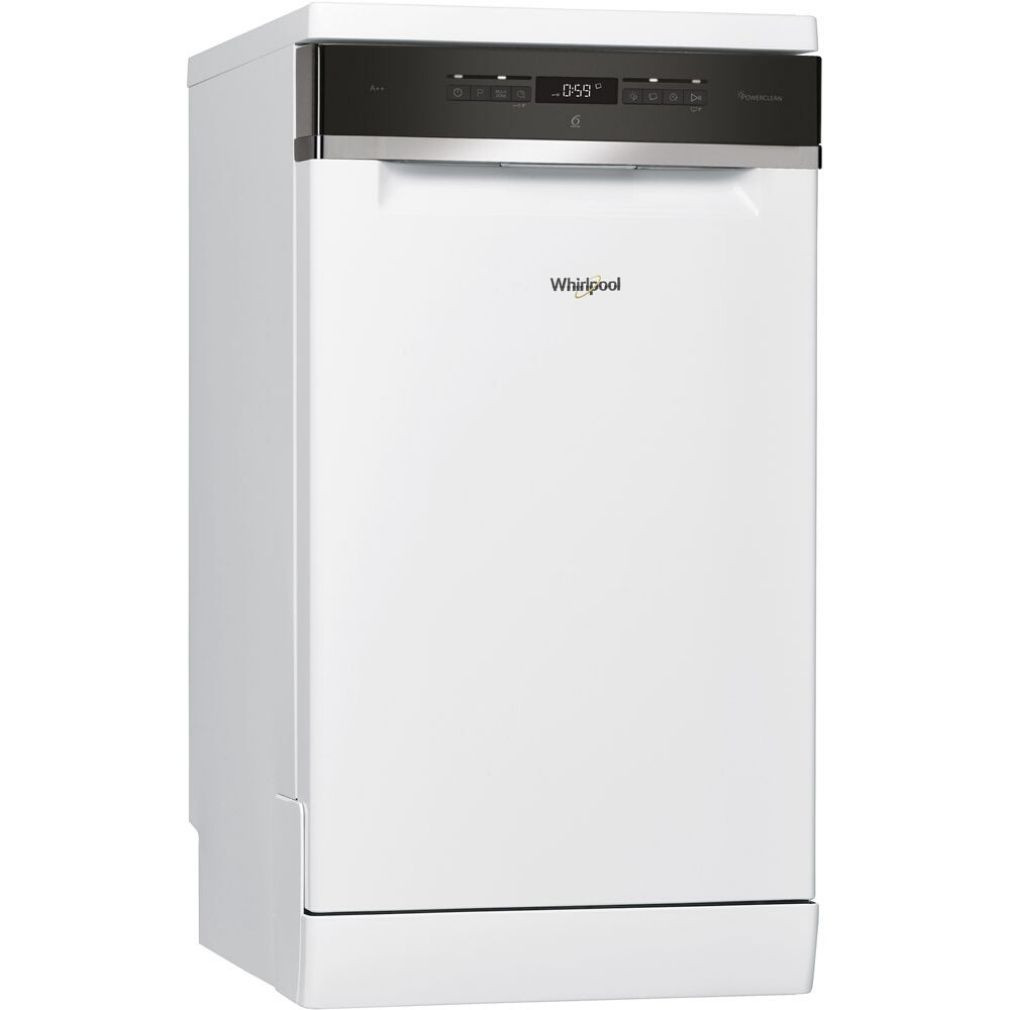 Whirlpool WSFO 3O23 PF +5 ÉV Garanciával*, Szabadonálló mosogatógép 10 teríték, 9 L fogyasztás, 7 program, 43 dB zajszint, E energia, Felső evőeszköztartó , 45 cm, Digit. kijelző, Automata ajtónyitással