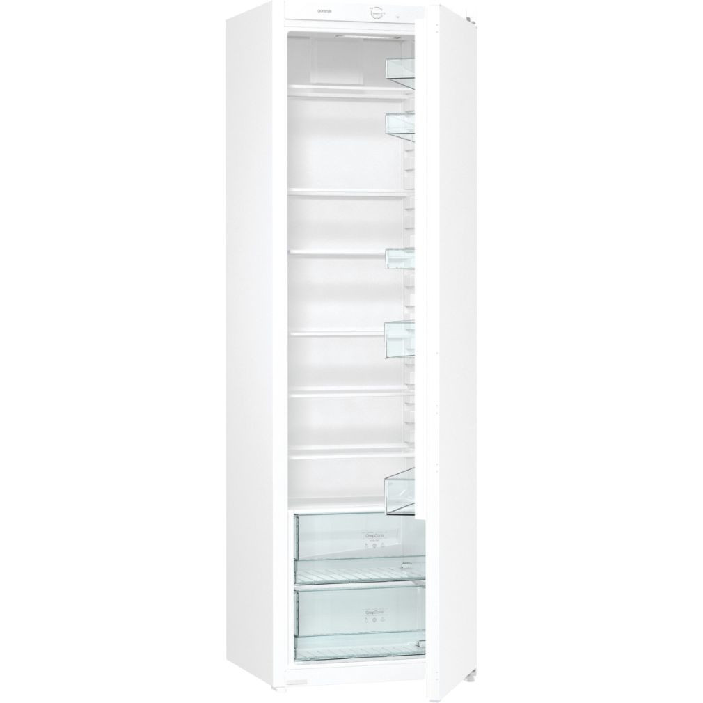 Gorenje RI418EE0 +5 ÉV Garanciával*, Beépíthető Egyajtós hűtőszekrény, bútorlap nélkül E Energiaosztály, Hűtő: 301L, Nofrost nélkül, Zajszint: 36 dB, Szél: 54 cm, Mag: 177.2 cm, Mély: 54.5 cm, Digitális kijelző nélkül